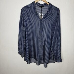 New Jane And Delancey Blue White Stripe Long Sleeve Lyocell Shirt Button Up 1X